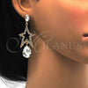 Arete Largo 02.268.0053 Oro Laminado, Diseño de Estrella y Gota, con Blanca Cristal, Pulido, Tono Dorado