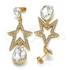 Arete Largo 02.268.0053 Oro Laminado, Diseño de Estrella y Gota, con Blanca Cristal, Pulido, Tono Dorado