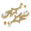 Arete Largo 02.268.0053 Oro Laminado, Diseño de Estrella y Gota, con Blanca Cristal, Pulido, Tono Dorado