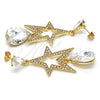 Arete Largo 02.268.0053 Oro Laminado, Diseño de Estrella y Gota, con Blanca Cristal, Pulido, Tono Dorado