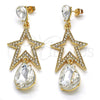 Arete Largo 02.268.0053 Oro Laminado, Diseño de Estrella y Gota, con Blanca Cristal, Pulido, Tono Dorado
