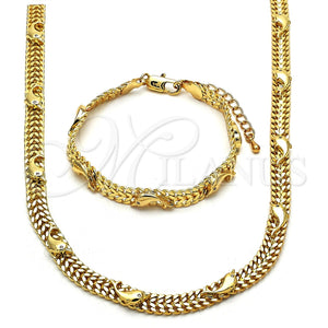 Collar y Pulsera 06.185.0011 Oro Laminado, Diseño de Delfín, con Blanca Cristal, Pulido, Tono Dorado