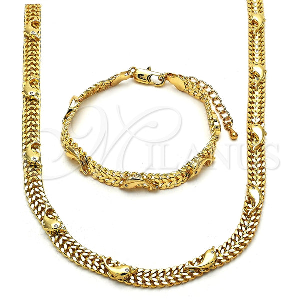 Collar y Pulsera 06.185.0011 Oro Laminado, Diseño de Delfín, con Blanca Cristal, Pulido, Tono Dorado