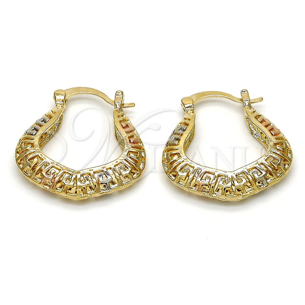 Argolla Pequeña 02.102.0033.25 Oro Laminado, Diseño de Llave Griega, Pulido, Tres Tonos