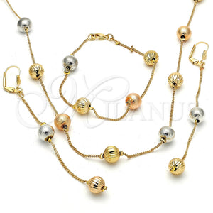 Collar, Pulsera y Dije 06.170.0002 Oro Laminado, Diseño de Bola, Diamantado, Tres Tonos