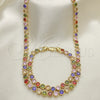 Collar y Pulsera 06.284.0001.2 Oro Laminado, con Multicolor Zirconia Cubica, Pulido, Tono Dorado