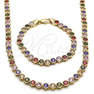 Collar y Pulsera 06.284.0001.2 Oro Laminado, con Multicolor Zirconia Cubica, Pulido, Tono Dorado