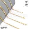 Gargantilla Basica 04.65.0179.18 Oro Laminado, Diseño de Rolo, Pulido, Tono Dorado (Grosor 03 MM, 18 Pulgadas de Largo)