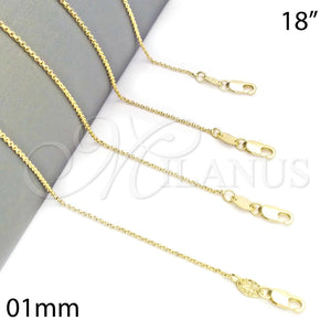 Gargantilla Basica 04.65.0180.18 Oro Laminado, Diseño de Rolo, Pulido, Tono Dorado (01 MM Thickness, 18 Inches Length)