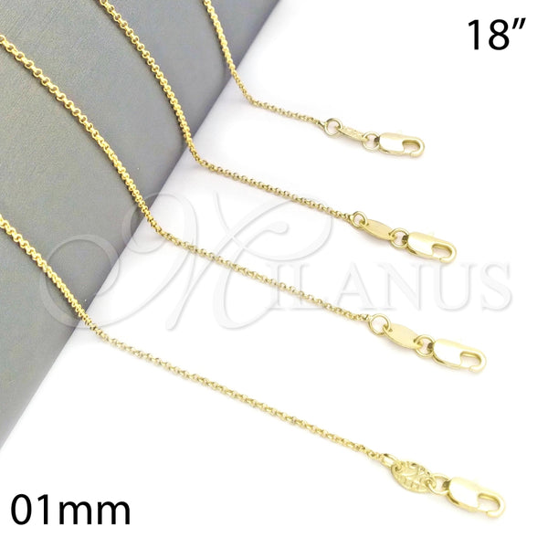 Gargantilla Basica 04.65.0180.18 Oro Laminado, Diseño de Rolo, Pulido, Tono Dorado (01 MM Thickness, 18 Inches Length)