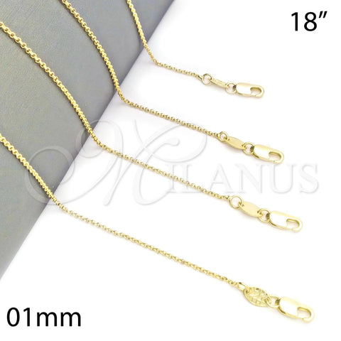 Gargantilla Basica 04.65.0180.18 Oro Laminado, Diseño de Rolo, Pulido, Tono Dorado (01 MM Thickness, 18 Inches Length)