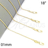 Gargantilla Basica 04.65.0180.18 Oro Laminado, Diseño de Rolo, Pulido, Tono Dorado (01 MM Thickness, 18 Inches Length)