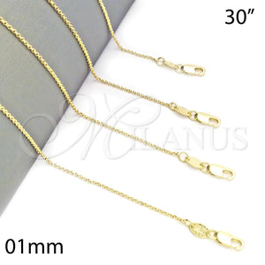 Gargantilla Basica 04.65.0180.30 Oro Laminado, Diseño de Rolo, Pulido, Tono Dorado (01 MM Thickness, 30 Inches Length)