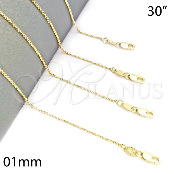 Gargantilla Basica 04.65.0180.30 Oro Laminado, Diseño de Rolo, Pulido, Tono Dorado (01 MM Thickness, 30 Inches Length)