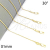 Gargantilla Basica 04.65.0180.30 Oro Laminado, Diseño de Rolo, Pulido, Tono Dorado (01 MM Thickness, 30 Inches Length)