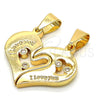 Dije Elegante 05.179.0050 Oro Laminado, Diseño de Corazón y Amor, con Blanca Zirconia Cubica, Pulido, Tono Dorado