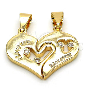 Dije Elegante 05.179.0050 Oro Laminado, Diseño de Corazón y Amor, con Blanca Zirconia Cubica, Pulido, Tono Dorado