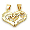 Dije Elegante 05.179.0050 Oro Laminado, Diseño de Corazón y Amor, con Blanca Zirconia Cubica, Pulido, Tono Dorado