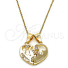 Dije Elegante 05.179.0051 Oro Laminado, Diseño de Corazón y Amor, con Blanca Zirconia Cubica, Pulido, Tono Dorado