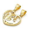 Dije Elegante 05.179.0051 Oro Laminado, Diseño de Corazón y Amor, con Blanca Zirconia Cubica, Pulido, Tono Dorado