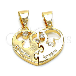 Dije Elegante 05.179.0051 Oro Laminado, Diseño de Corazón y Amor, con Blanca Zirconia Cubica, Pulido, Tono Dorado