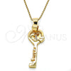 Dije Elegante 05.179.0052 Oro Laminado, Diseño de Corazón y Llave, con Blanca Zirconia Cubica, Pulido, Tono Dorado