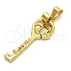 Dije Elegante 05.179.0052 Oro Laminado, Diseño de Corazón y Llave, con Blanca Zirconia Cubica, Pulido, Tono Dorado