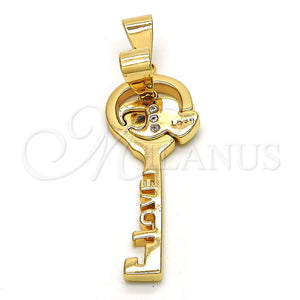 Dije Elegante 05.179.0052 Oro Laminado, Diseño de Corazón y Llave, con Blanca Zirconia Cubica, Pulido, Tono Dorado