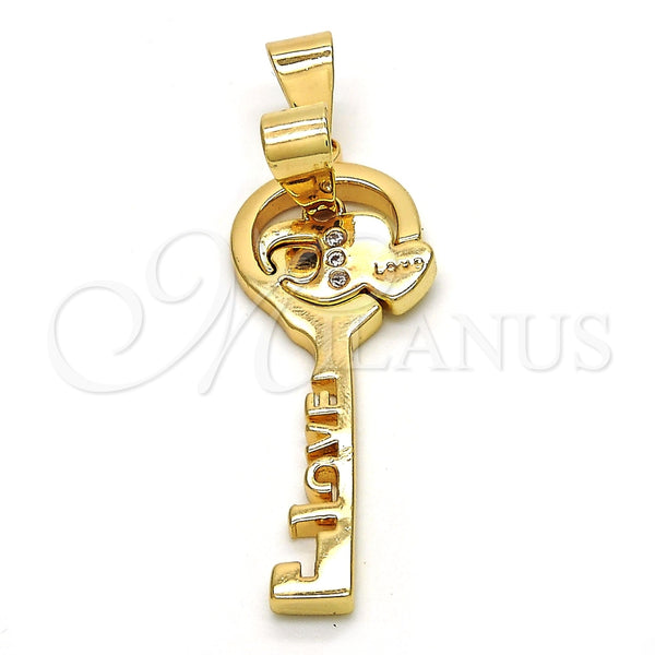 Dije Elegante 05.179.0052 Oro Laminado, Diseño de Corazón y Llave, con Blanca Zirconia Cubica, Pulido, Tono Dorado