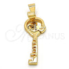 Dije Elegante 05.179.0052 Oro Laminado, Diseño de Corazón y Llave, con Blanca Zirconia Cubica, Pulido, Tono Dorado