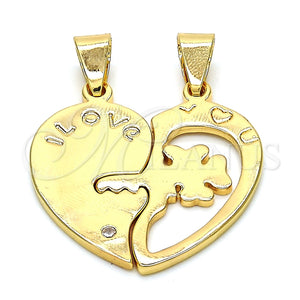 Dije Elegante 05.179.0053 Oro Laminado, Diseño de Corazón y Amor, con Blanca Zirconia Cubica, Pulido, Tono Dorado