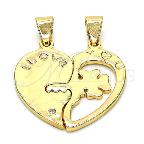 Dije Elegante 05.179.0053 Oro Laminado, Diseño de Corazón y Amor, con Blanca Zirconia Cubica, Pulido, Tono Dorado