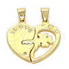 Dije Elegante 05.179.0053 Oro Laminado, Diseño de Corazón y Amor, con Blanca Zirconia Cubica, Pulido, Tono Dorado