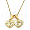 Dije Elegante 05.179.0054 Oro Laminado, Diseño de Corazón y Amor, con Blanca Zirconia Cubica, Pulido, Tono Dorado