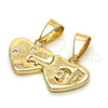 Dije Elegante 05.179.0054 Oro Laminado, Diseño de Corazón y Amor, con Blanca Zirconia Cubica, Pulido, Tono Dorado