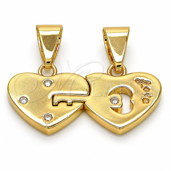 Dije Elegante 05.179.0054 Oro Laminado, Diseño de Corazón y Amor, con Blanca Zirconia Cubica, Pulido, Tono Dorado