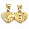 Dije Elegante 05.179.0054 Oro Laminado, Diseño de Corazón y Amor, con Blanca Zirconia Cubica, Pulido, Tono Dorado
