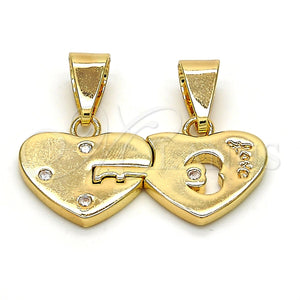 Dije Elegante 05.179.0054 Oro Laminado, Diseño de Corazón y Amor, con Blanca Zirconia Cubica, Pulido, Tono Dorado