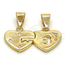 Dije Elegante 05.179.0054 Oro Laminado, Diseño de Corazón y Amor, con Blanca Zirconia Cubica, Pulido, Tono Dorado