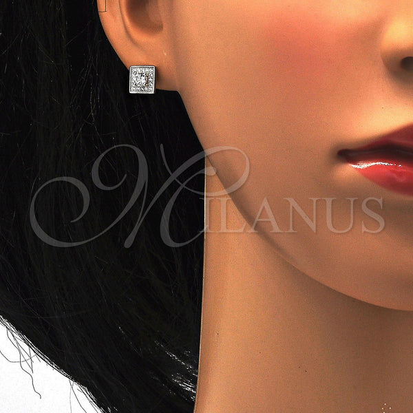 Arete Dormilona 02.186.0023 Plata Rodinada, con Blanca Zirconia Cubica and Blanca Micro Pave, Pulido, Rodinado