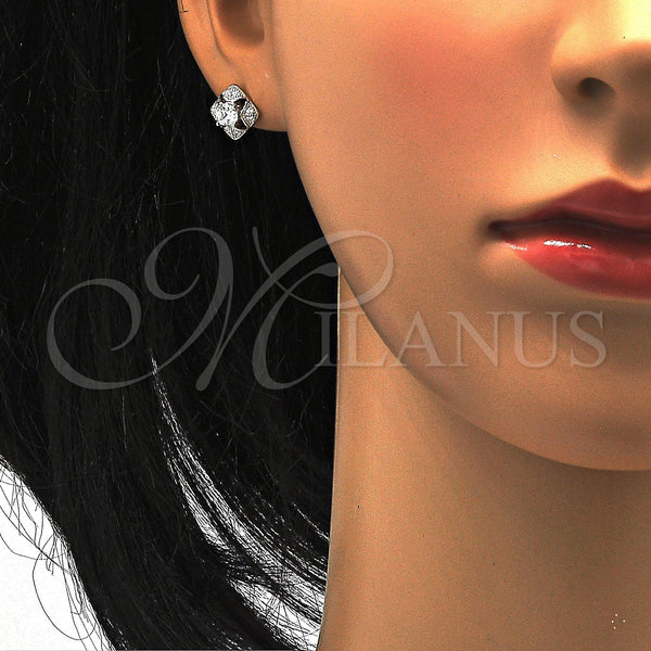 Arete Dormilona 02.186.0027 Plata Rodinada, con Blanca Zirconia Cubica and Blanca Micro Pave, Pulido, Rodinado
