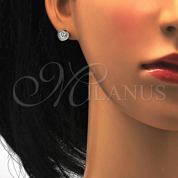 Arete Dormilona 02.186.0028 Plata Rodinada, Diseño de Corazón, con Blanca Zirconia Cubica, Pulido, Rodinado