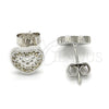 Arete Dormilona 02.186.0028 Plata Rodinada, Diseño de Corazón, con Zirconia Cubica Blanca, Pulido, Rodinado
