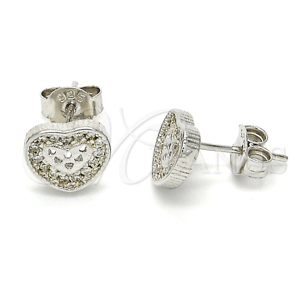 Arete Dormilona 02.186.0028 Plata Rodinada, Diseño de Corazón, con Blanca Zirconia Cubica, Pulido, Rodinado
