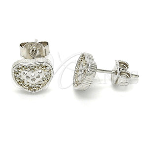 Arete Dormilona 02.186.0028 Plata Rodinada, Diseño de Corazón, con Zirconia Cubica Blanca, Pulido, Rodinado