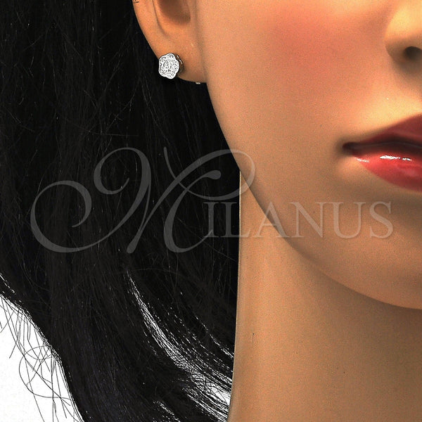 Arete Dormilona 02.186.0032 Plata Rodinada, Diseño de Flor, con Zirconia Cubica Blanca, Pulido, Rodinado