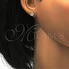 Arete Dormilona 02.186.0032 Plata Rodinada, Diseño de Flor, con Zirconia Cubica Blanca, Pulido, Rodinado
