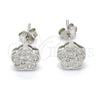 Arete Dormilona 02.186.0032 Plata Rodinada, Diseño de Flor, con Zirconia Cubica Blanca, Pulido, Rodinado