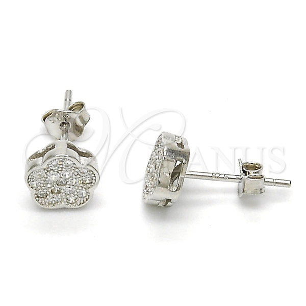 Arete Dormilona 02.186.0032 Plata Rodinada, Diseño de Flor, con Zirconia Cubica Blanca, Pulido, Rodinado