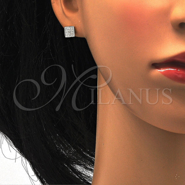 Arete Dormilona 02.186.0033 Plata Rodinada, con Micro Pave Blanca, Pulido, Rodinado